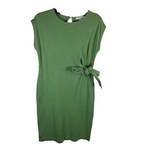 Ann Taylor Weekend Green Ribbed Knit Tie Waist Midi Dress Women Size 8 Casual